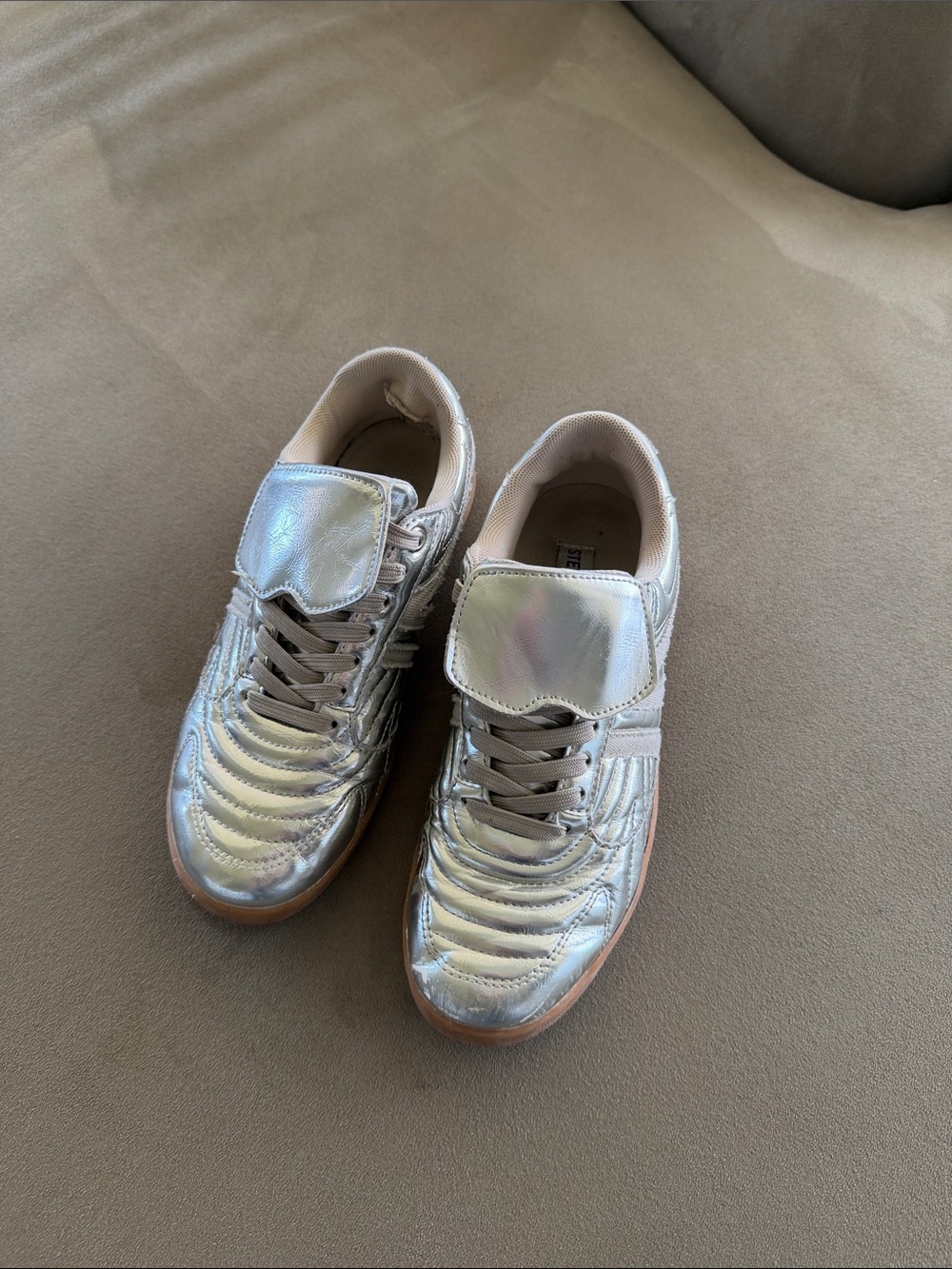 Steve Madden Women’s Iridescent Silver Lace-Up Sneakers